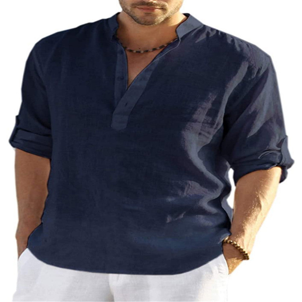 Lightweight Long-Sleeve Summer Shirt with Stand-Up Collar