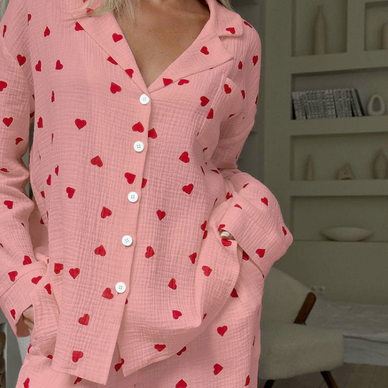 Soft Pajama Set with Heart Pattern for Cozy Evenings