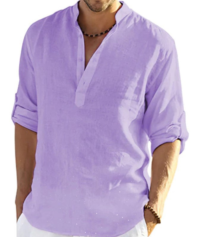Lightweight Long-Sleeve Summer Shirt with Stand-Up Collar