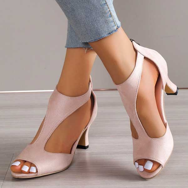 Women’s Open Toe Heels with Back Zipper and Elegant Cutout