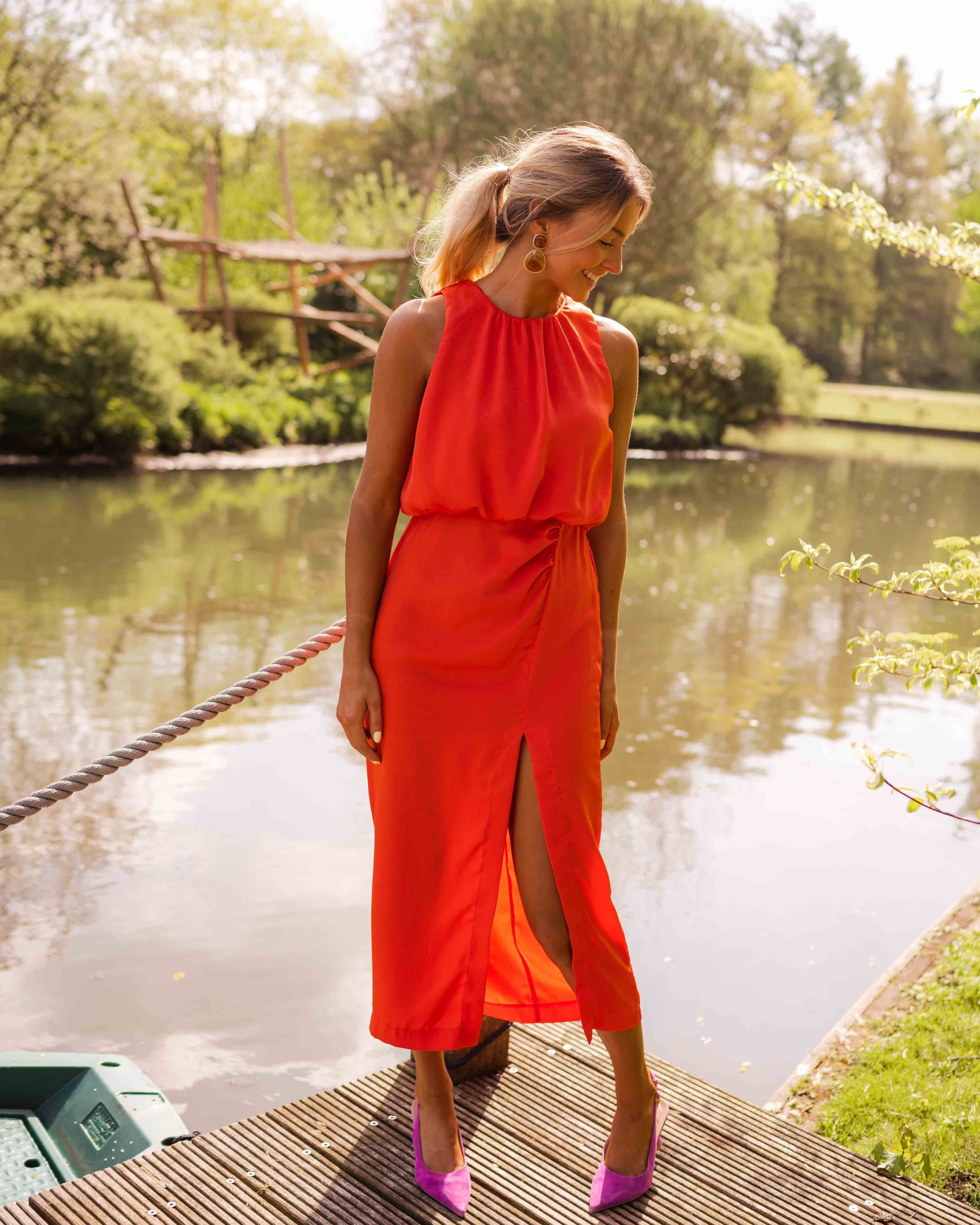 Enidra | Midi Dress with Halter Neck and Slit