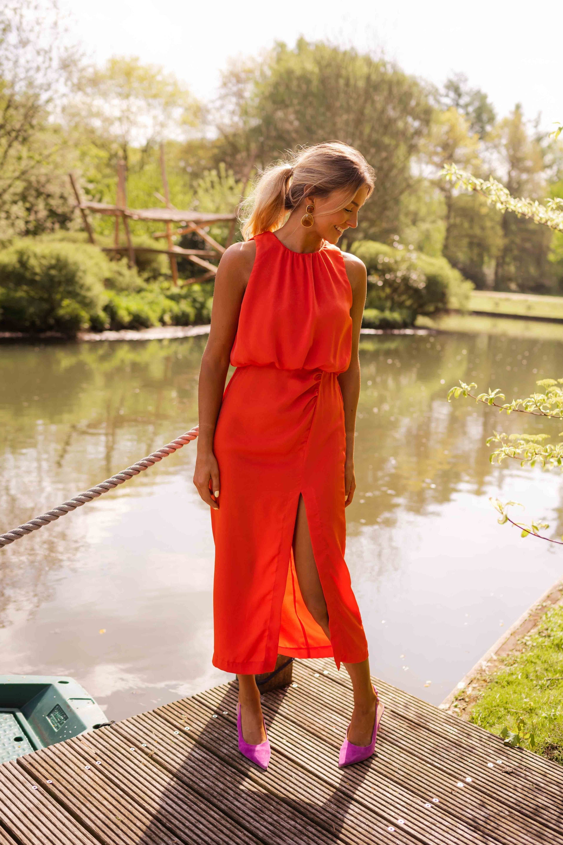 Enidra | Midi Dress with Halter Neck and Slit