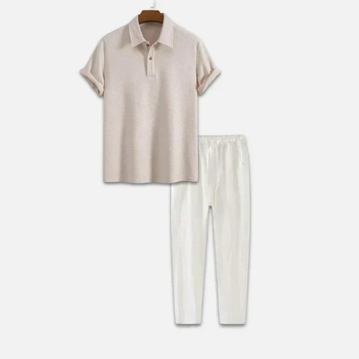 Men’s Set – Polo & Elastic Trousers, Breathable Stretch