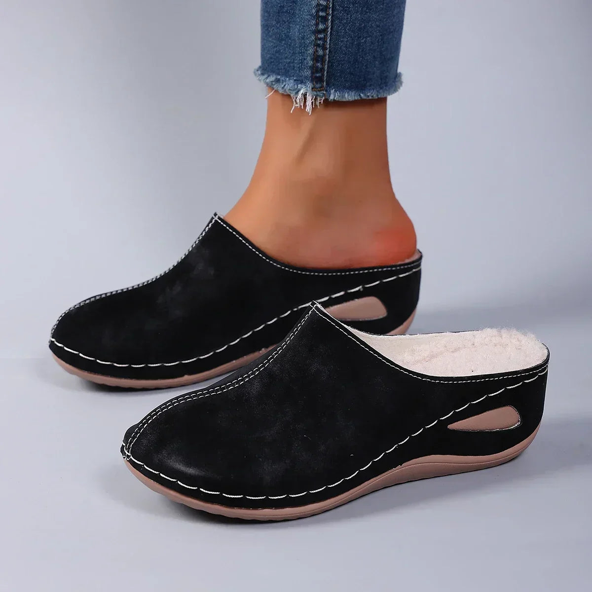 Wieba | Stylish Orthopedic Slippers in Suede Look with Decorative Stitching