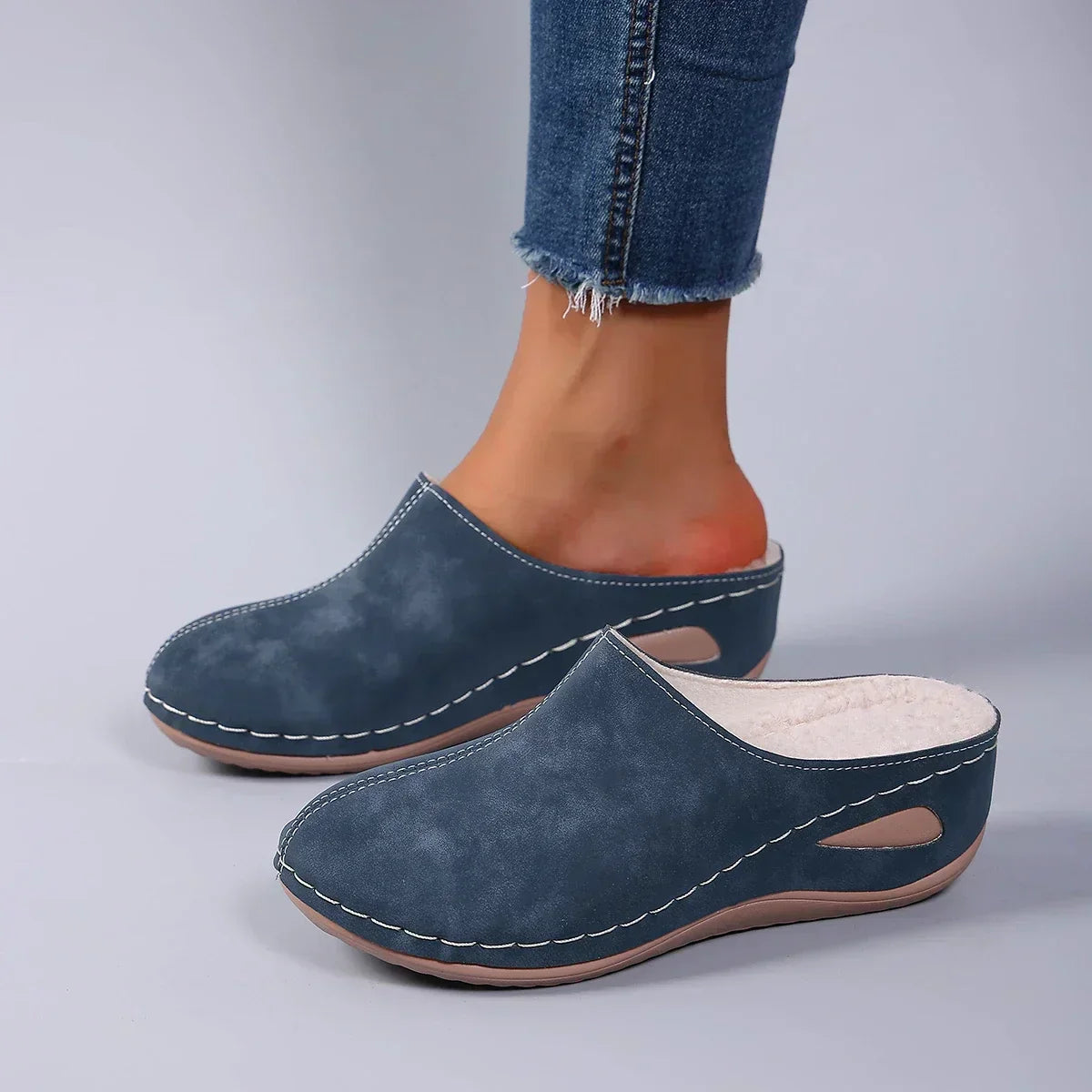 Wieba | Stylish Orthopedic Slippers in Suede Look with Decorative Stitching