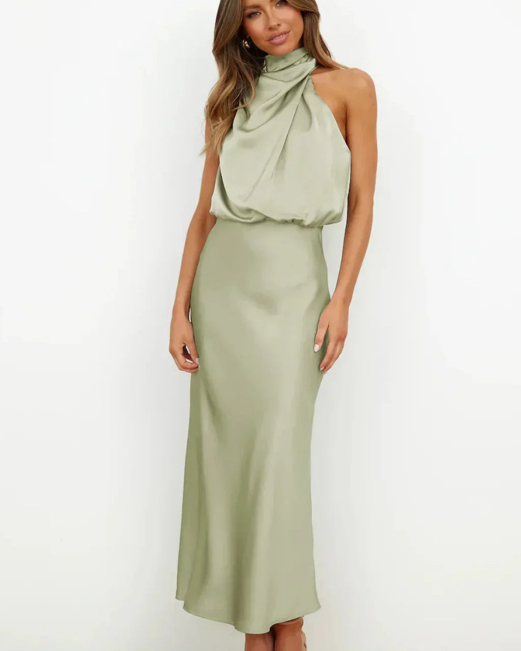 Rochelle | Feminine Satin Dress with Halter Neckline