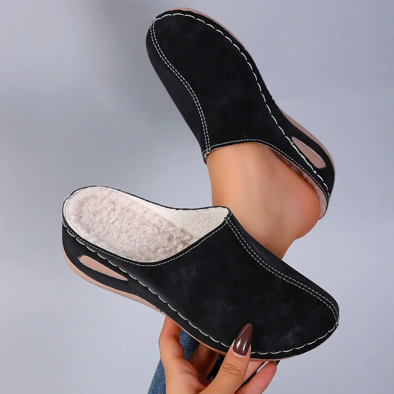 Wieba | Stylish Orthopedic Slippers in Suede Look with Decorative Stitching