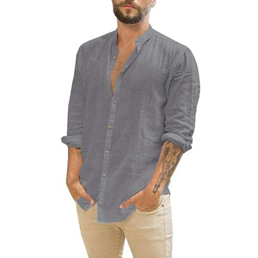 Men’s Button-Up Shirt with Mandarin Collar