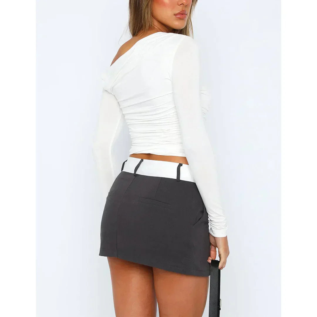 Women’s Off-Shoulder Ruched Long Sleeve Top – Fitted Silhouette