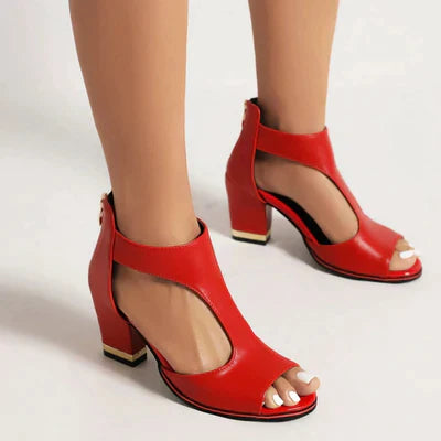 Women’s Peep Toe Block Heel Sandals with Cutout Design