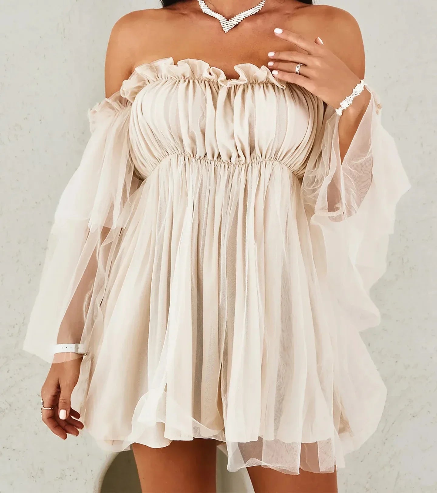 Women’s Off-Shoulder Ruffle Chiffon Mini Dress