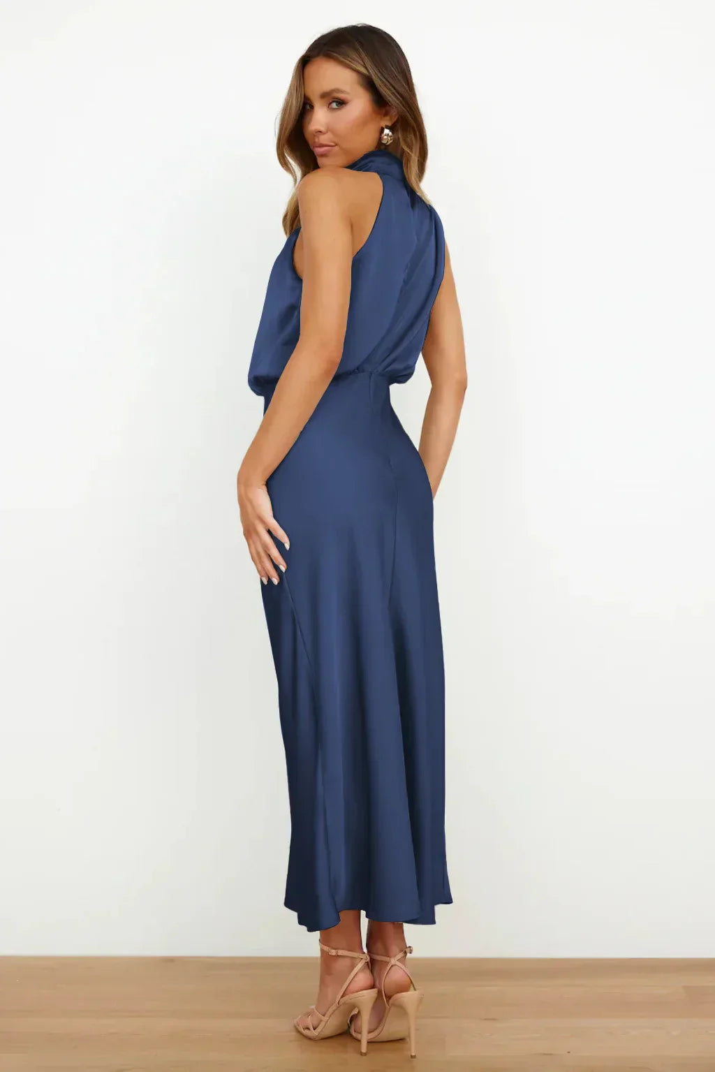 Rochelle | Feminine Satin Dress with Halter Neckline