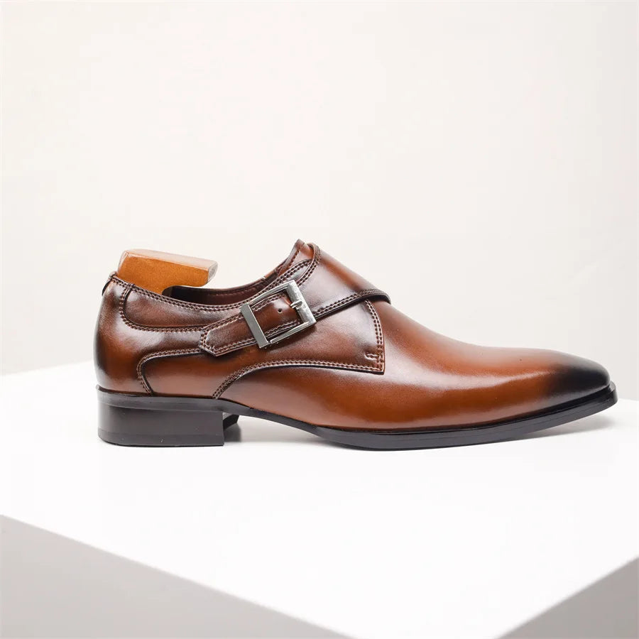 Men's Leather Monk Strap Shoes with Buckle Closure