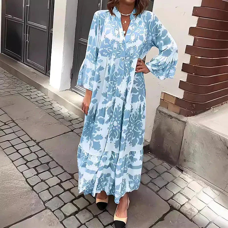 Faith | Women's Boho Printed Long Sleeve Midi Dress