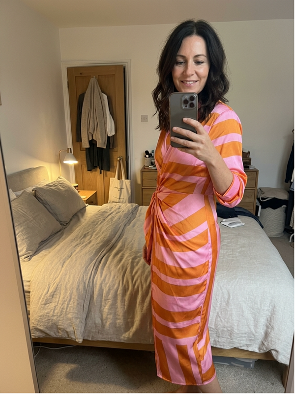 jimena midi dress in neon orange A moment for the Jimena Maxi Dress Shop online now! #peppermayo