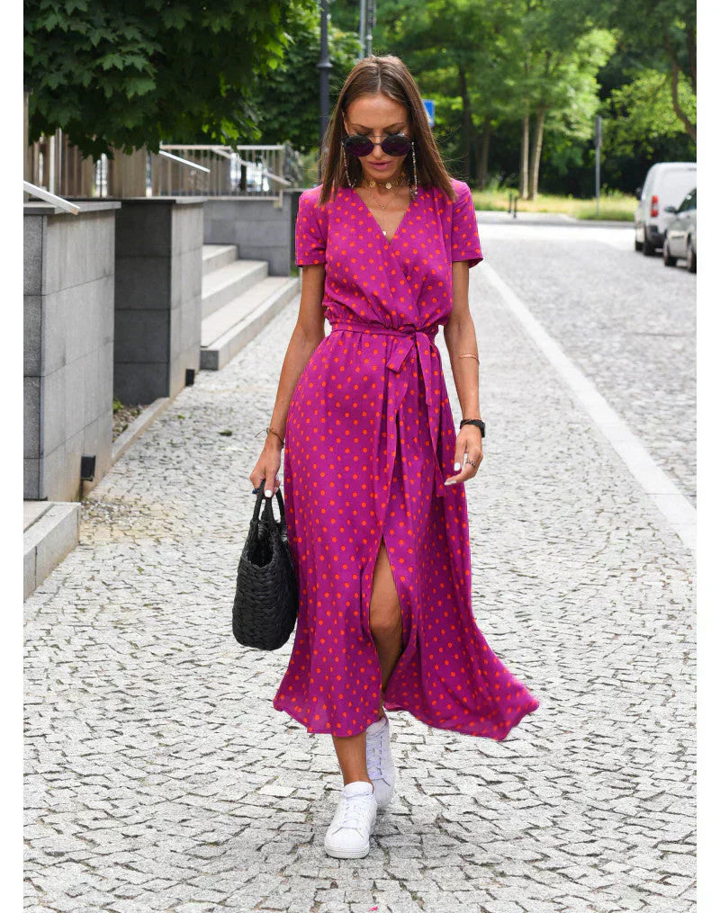 Women's Wrap Dress | with Belt and Short Sleeves