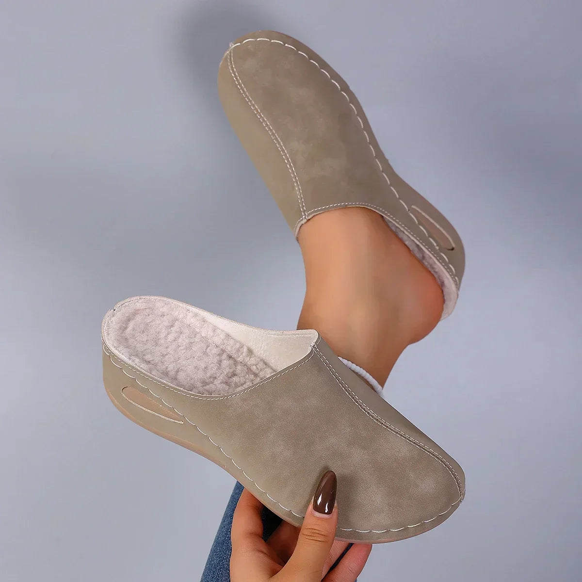 Wieba | Stylish Orthopedic Slippers in Suede Look with Decorative Stitching