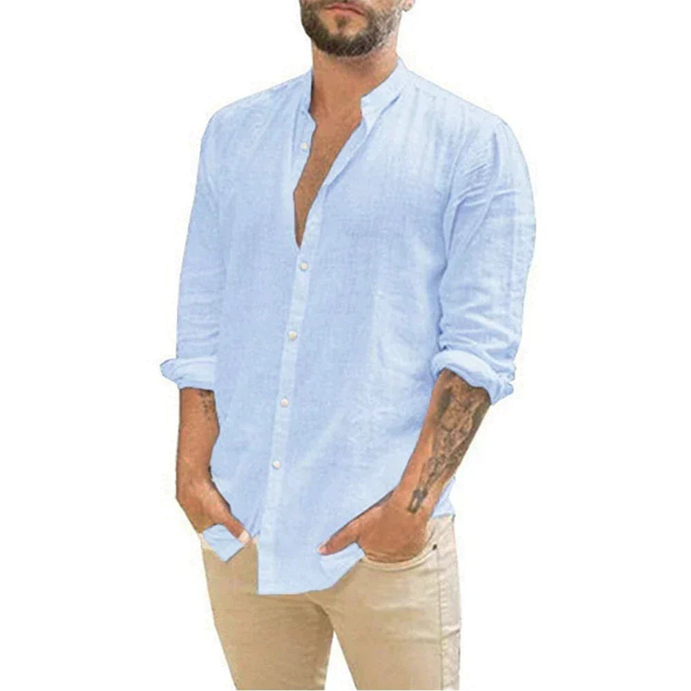 Men’s Button-Up Shirt with Mandarin Collar