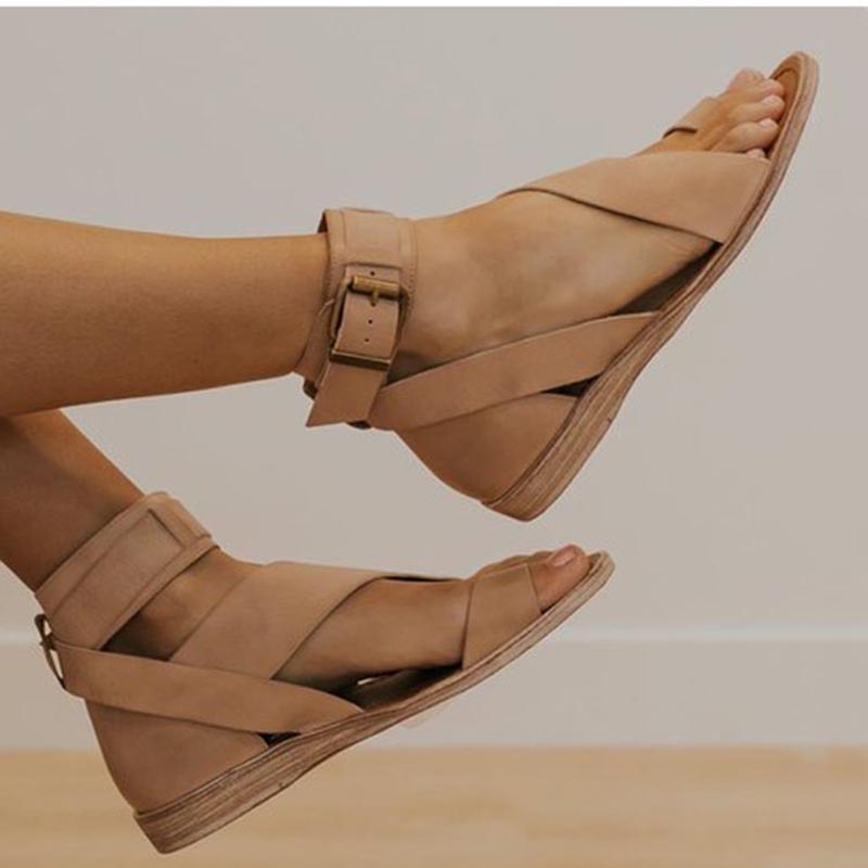 Women’s Flat Sandals with Adjustable Ankle Strap