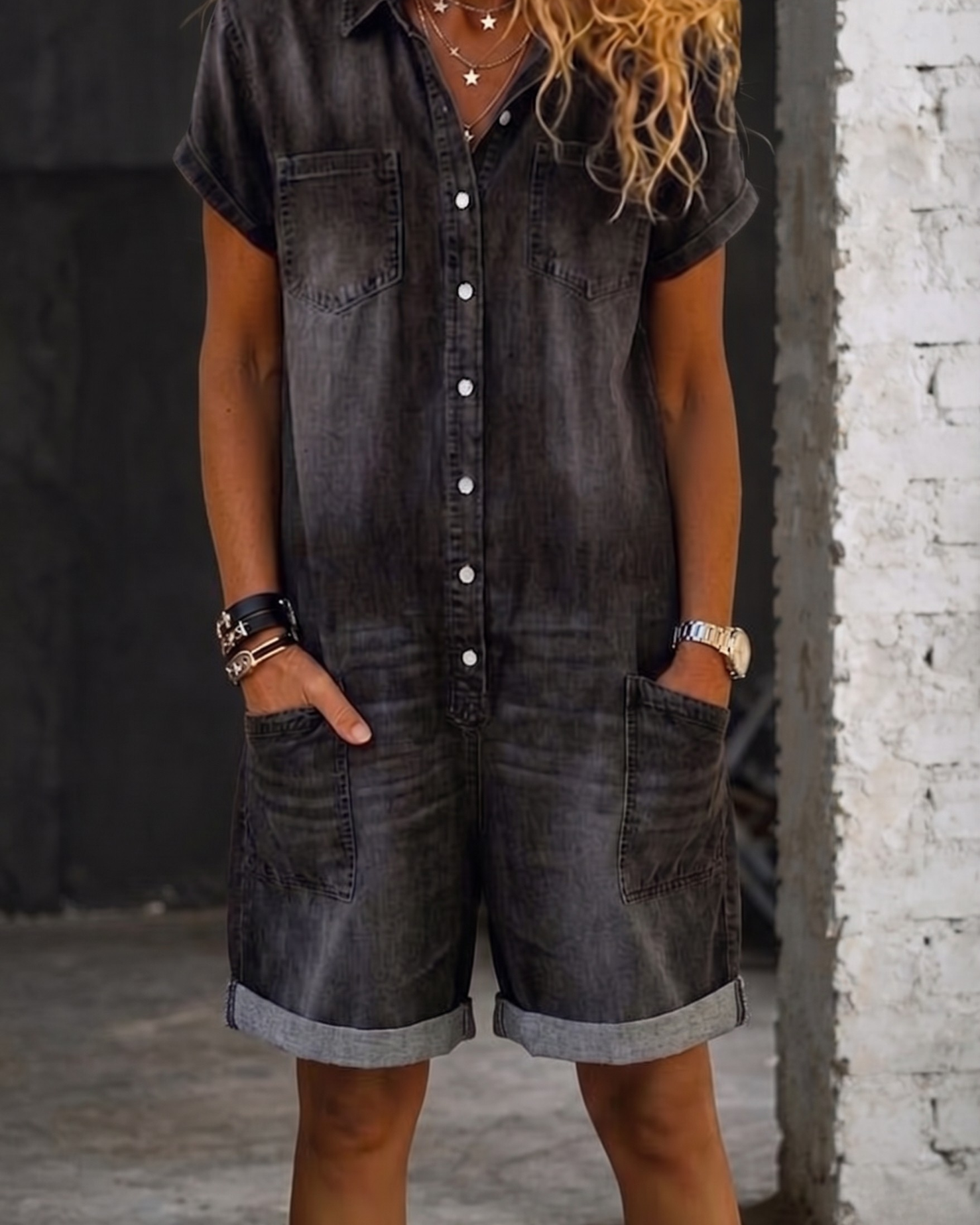 Nora | Casual Denim Jumpsuit Shorts
