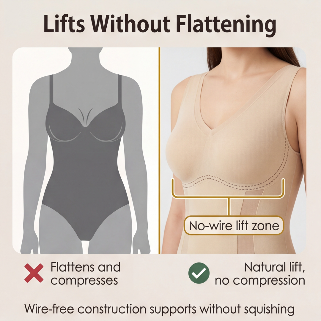 Women's shaping bodysuit without sleeves with a V-neck that slims