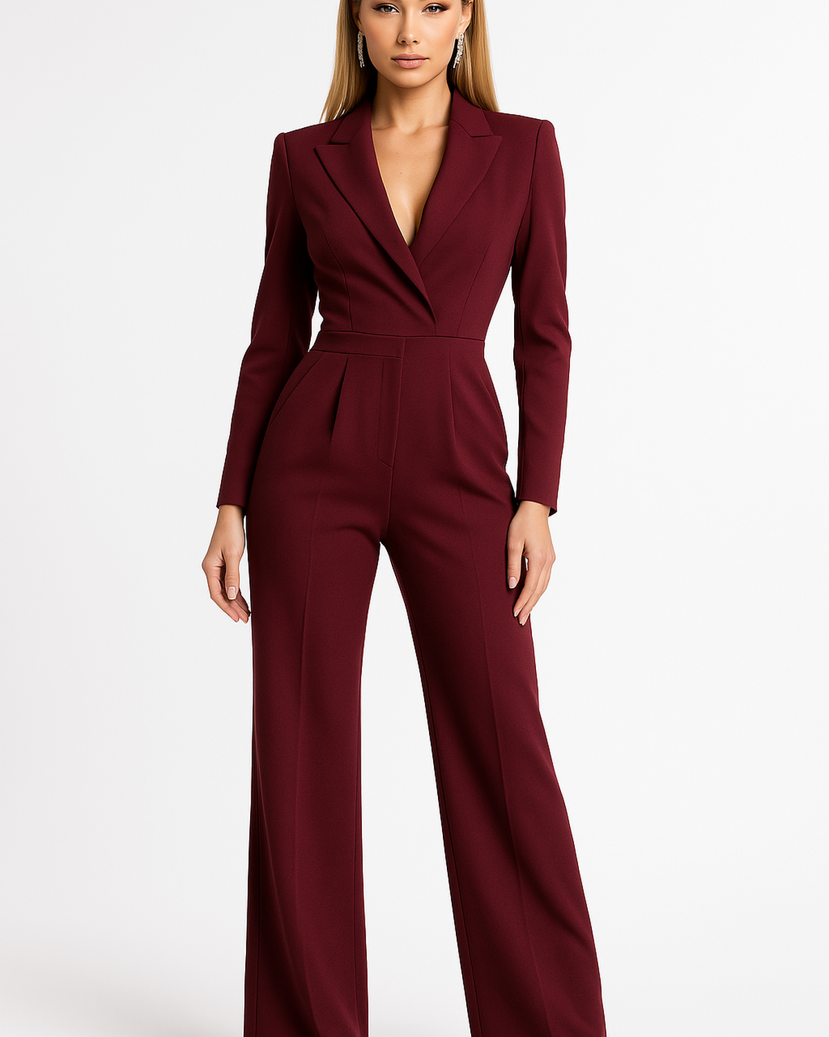 Elegant Jumpsuit with Long Sleeves and Wrap Look – Feminine Silhouette for Office and Evening