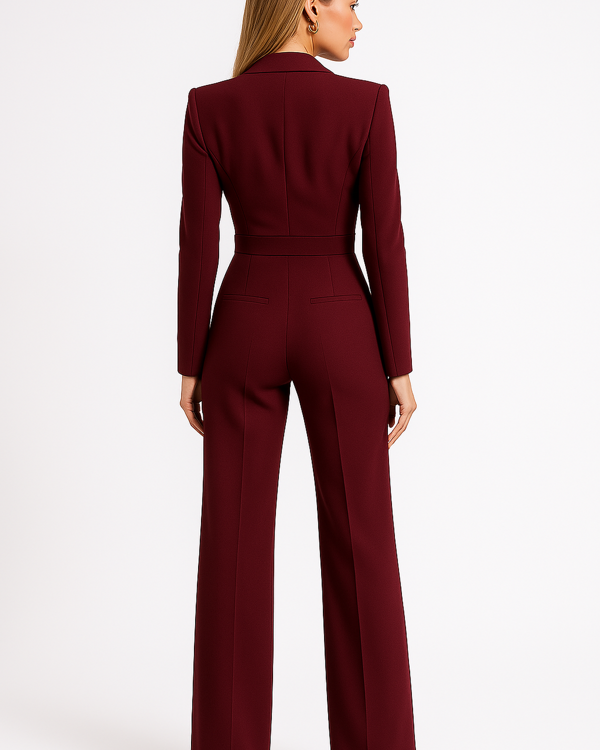 Elegant Jumpsuit with Long Sleeves and Wrap Look – Feminine Silhouette for Office and Evening