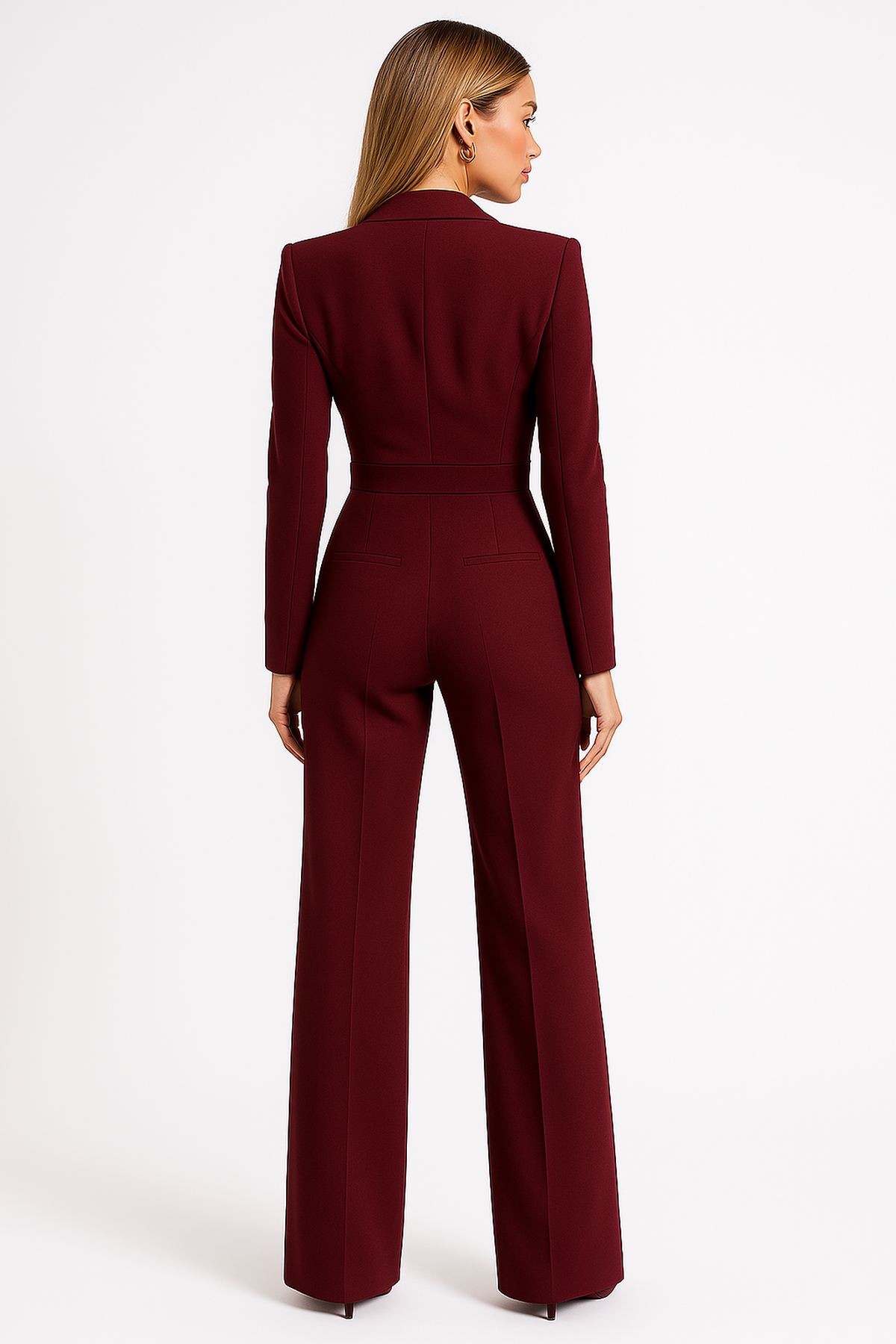 Elegant Jumpsuit with Long Sleeves and Wrap Look – Feminine Silhouette for Office and Evening