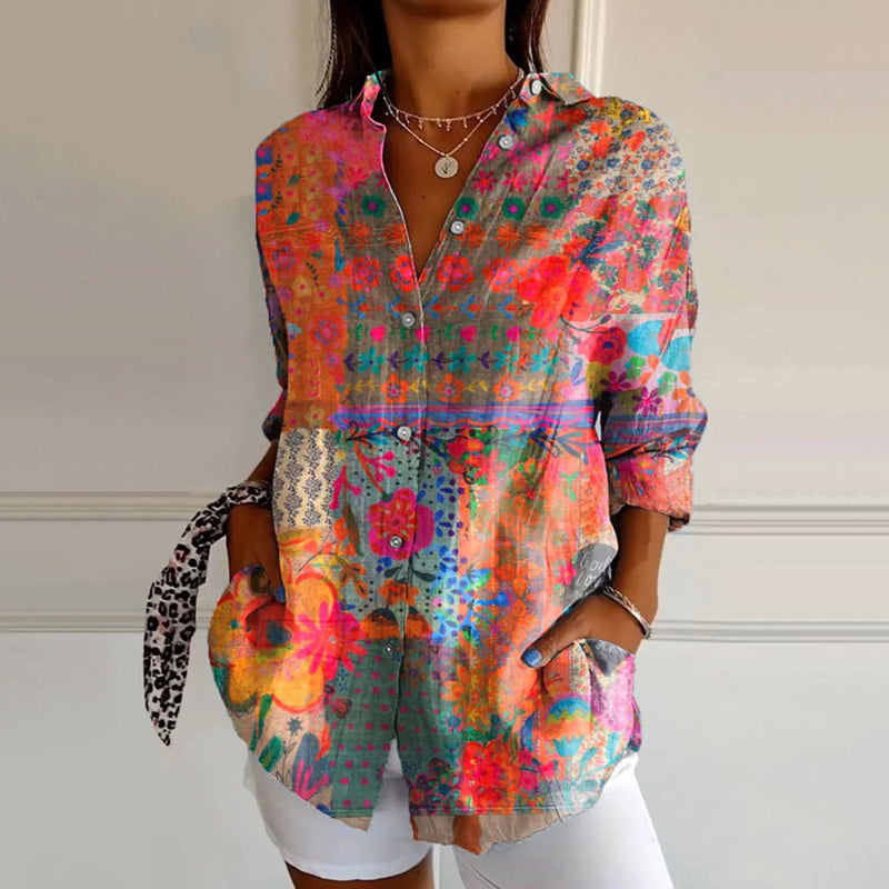 Women’s Colorful Floral Button-Up Blouse