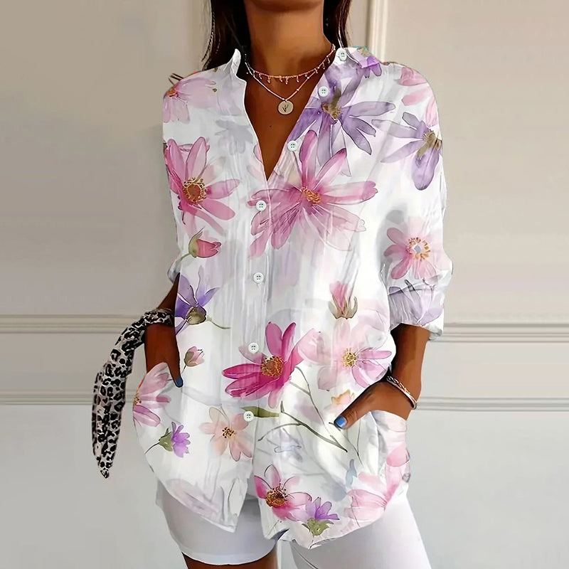 Women’s Colorful Floral Button-Up Blouse
