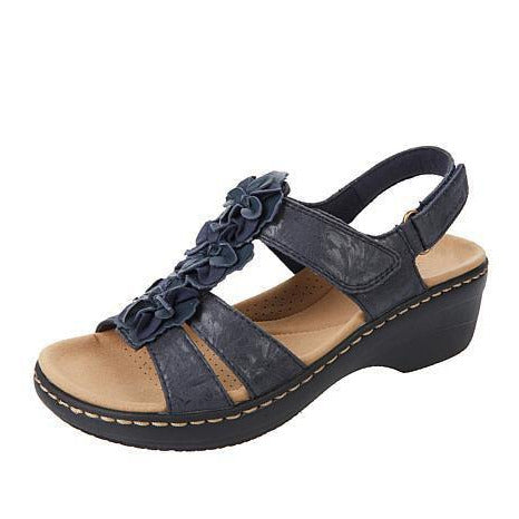 Women’s Wedge Sandals with Floral Strap and Open-Toe Design