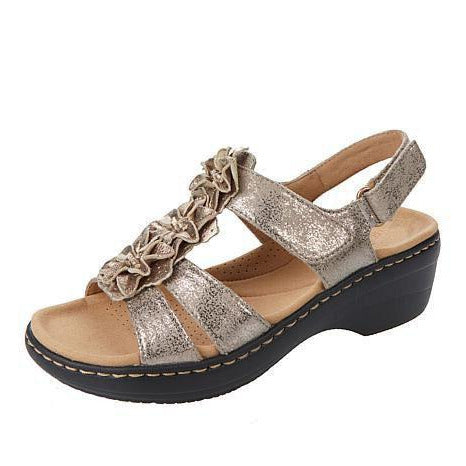 Women’s Wedge Sandals with Floral Strap and Open-Toe Design