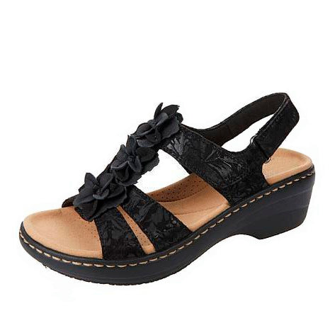 Women’s Wedge Sandals with Floral Strap and Open-Toe Design