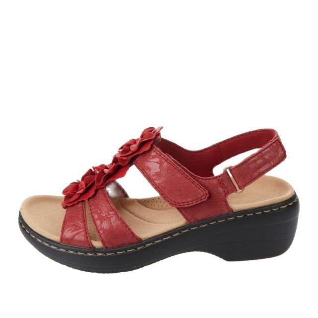 Women’s Wedge Sandals with Floral Strap and Open-Toe Design