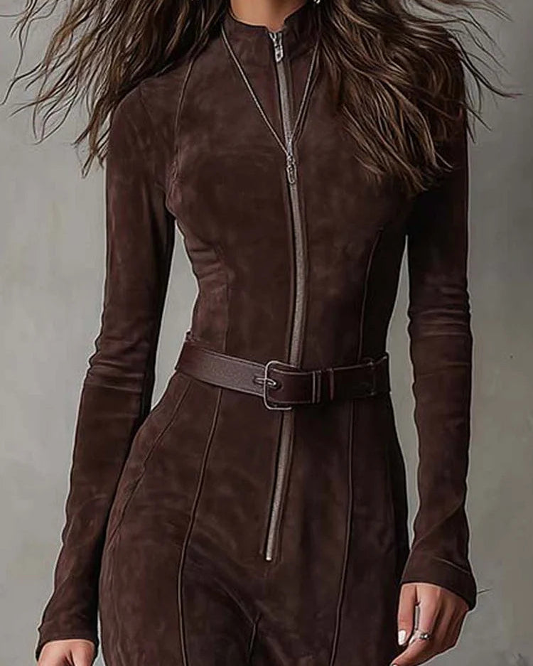 Women's Dress | Fitted Maxi with Belt and Zipper
