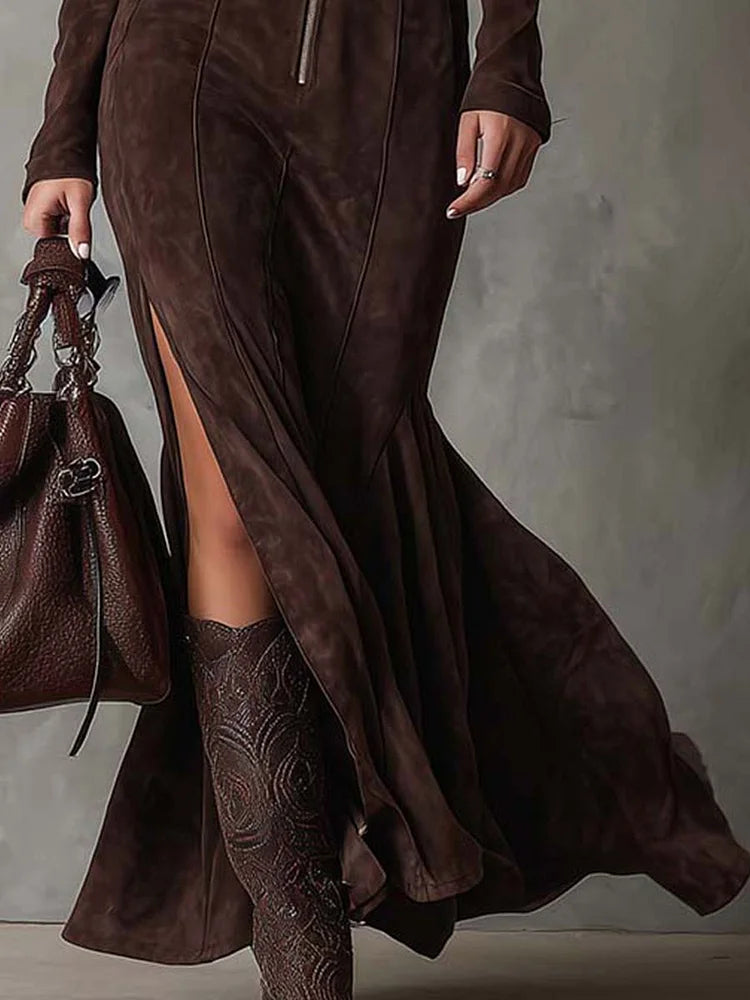 Women's Dress | Fitted Maxi with Belt and Zipper