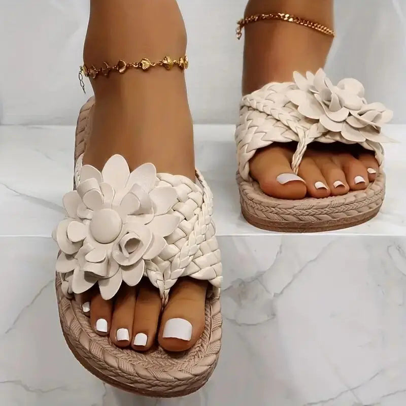 Women’s Floral Braided Strap Slide Sandals