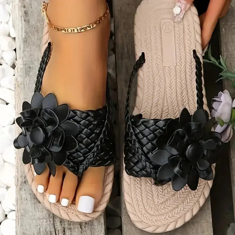 Women’s Floral Braided Strap Slide Sandals