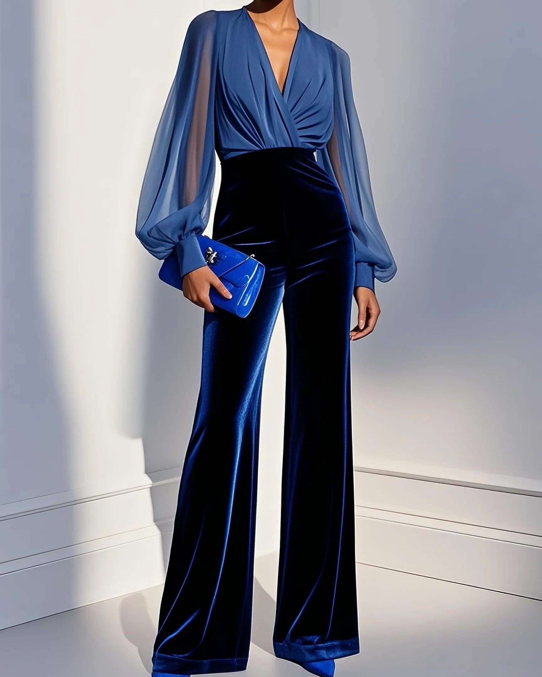 Izabela | Elegant blue jumpsuit with mesh