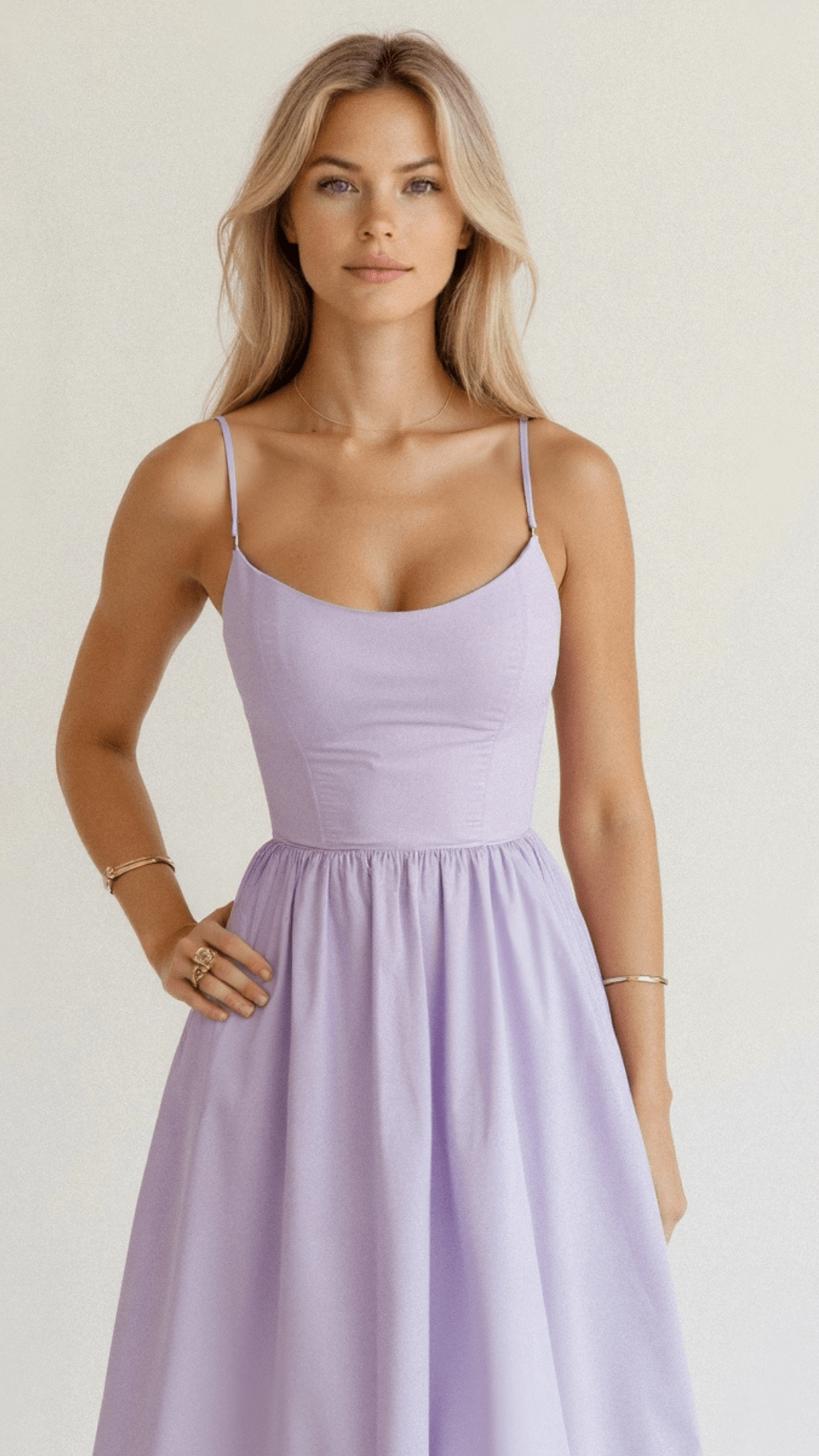 Women's Midi Dress - Spaghetti Strap Scoop Neck Gathered A-Line Skirt