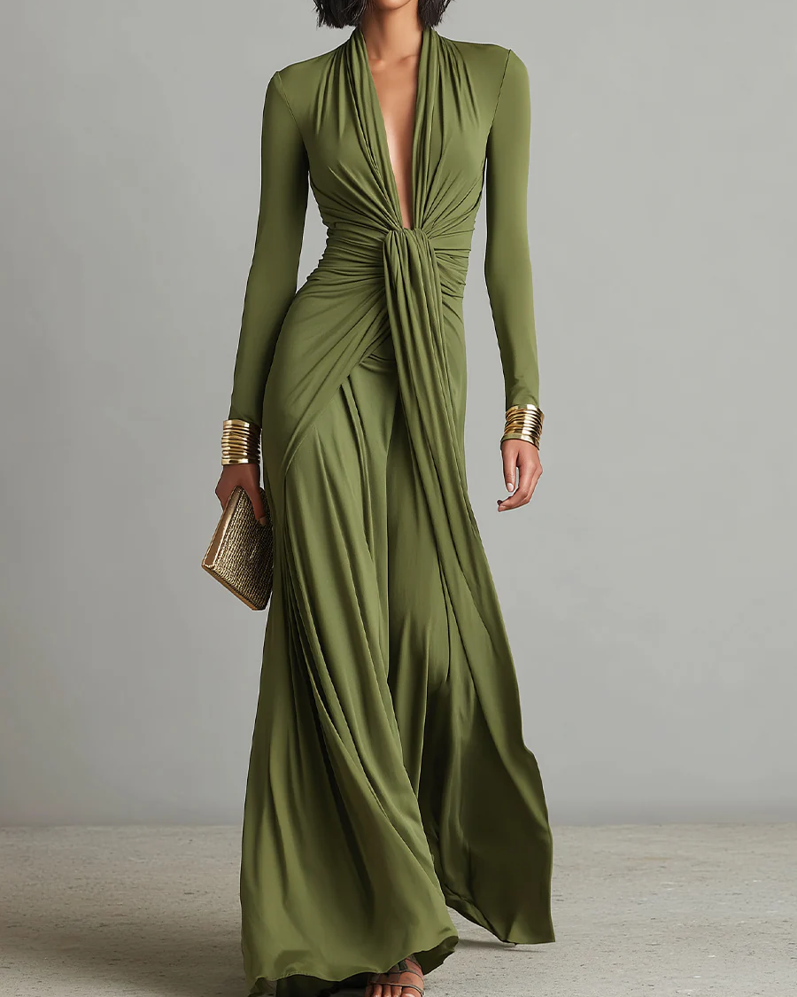 Maxie | Glamorous maxi dress with a deep V-neckline and pleating