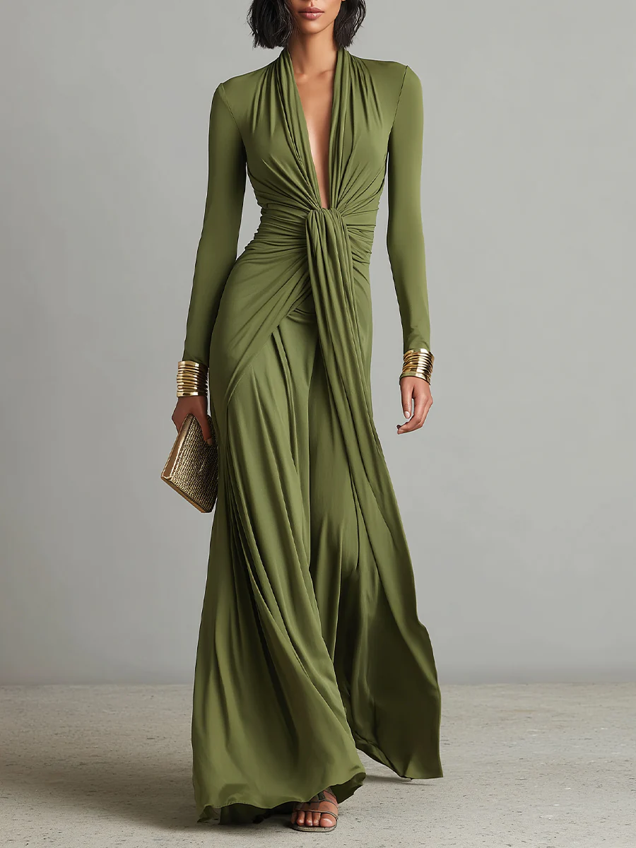 Maxie | Glamorous maxi dress with a deep V-neckline and pleating