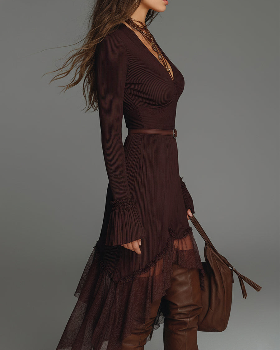 Breina | Elegant Midi Dress Made of Pleated Mesh