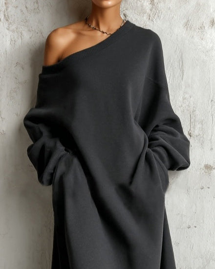 Tjara | Loose Knit Maxi Dress with Off-Shoulder Design