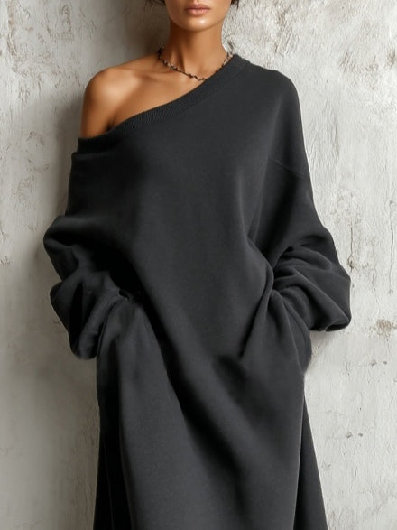 Tjara | Loose Knit Maxi Dress with Off-Shoulder Design