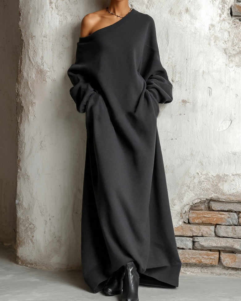 Tjara | Loose Knit Maxi Dress with Off-Shoulder Design