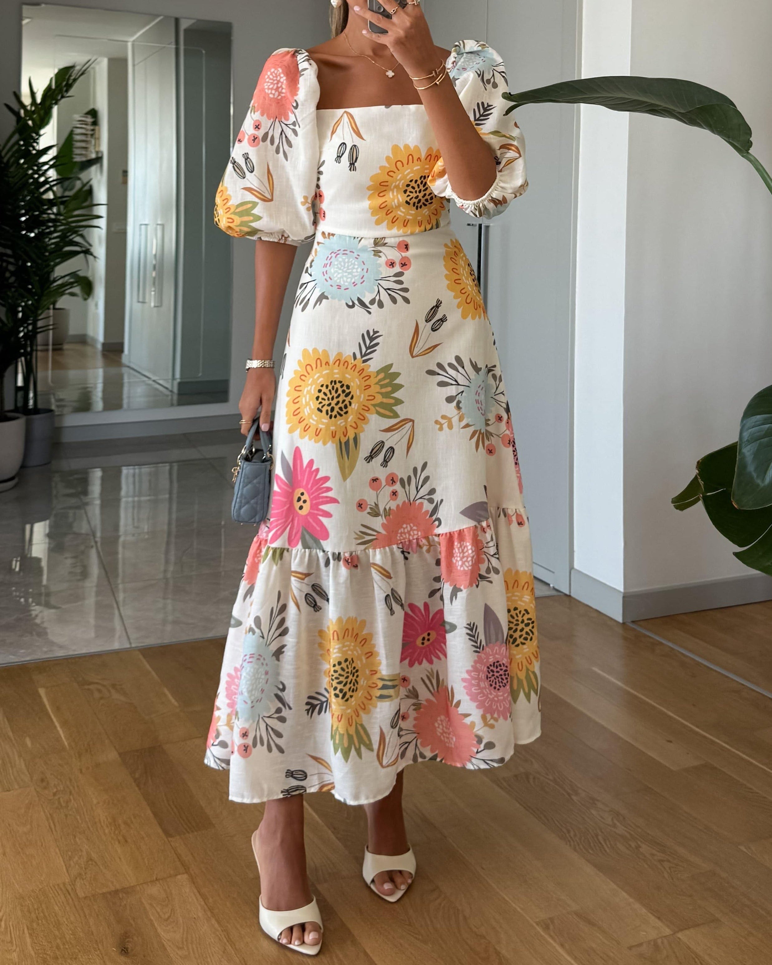 CAMILLE – ELEGANT BLOOM PUFF-SLEEVE DRESS