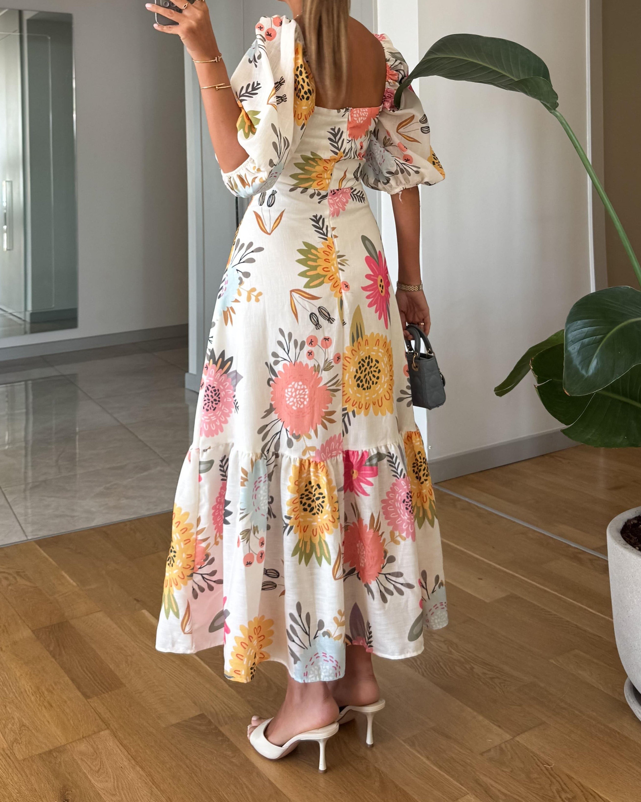 CAMILLE – ELEGANT BLOOM PUFF-SLEEVE DRESS