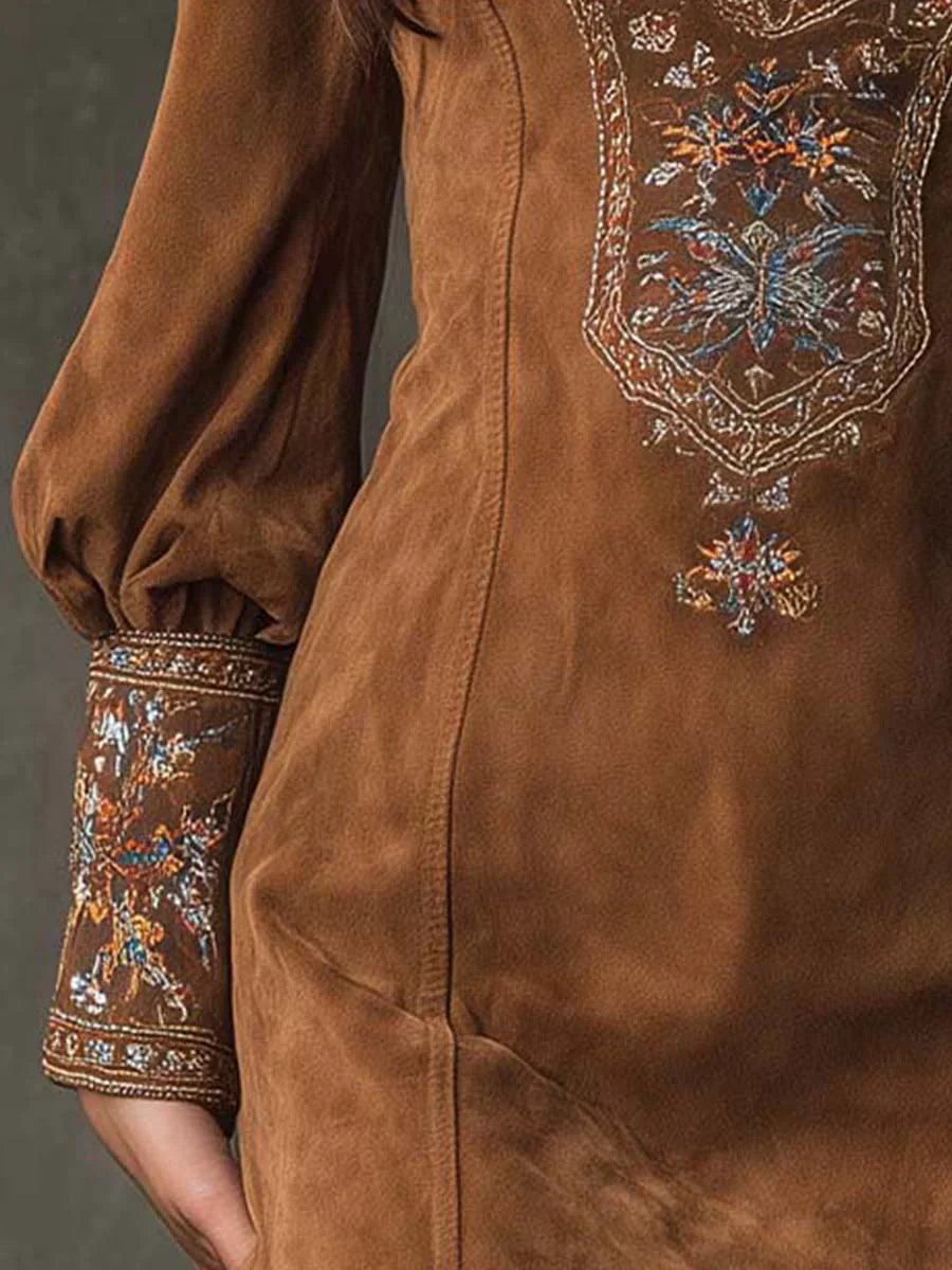 Gyana | Embroidered Mini Dress with Deep V-Neck