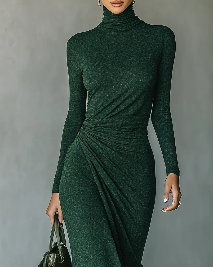 Women's dress | midi with a fitted turtleneck and gathering